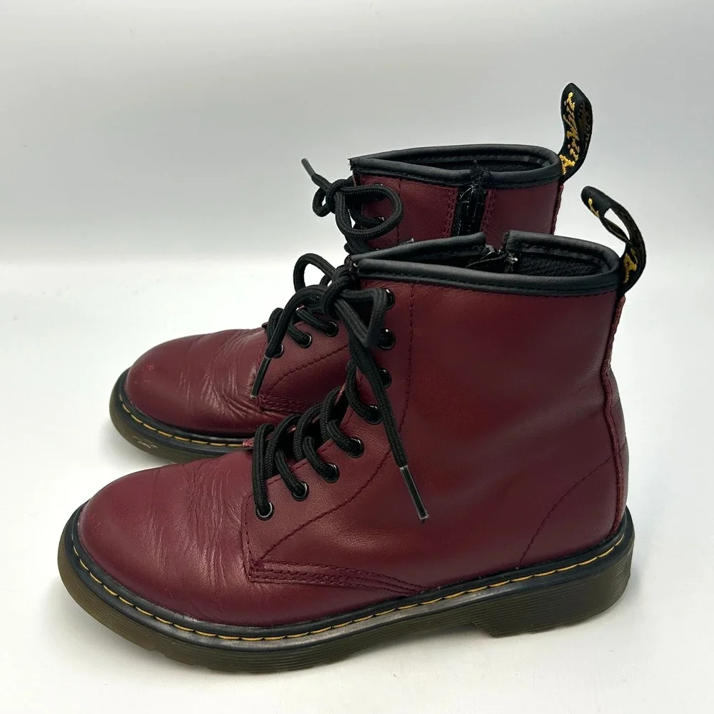 Dr. Martens Combat Boots Kids Junior US 3 EU 34 Red Maroon Leather Zipper Lace